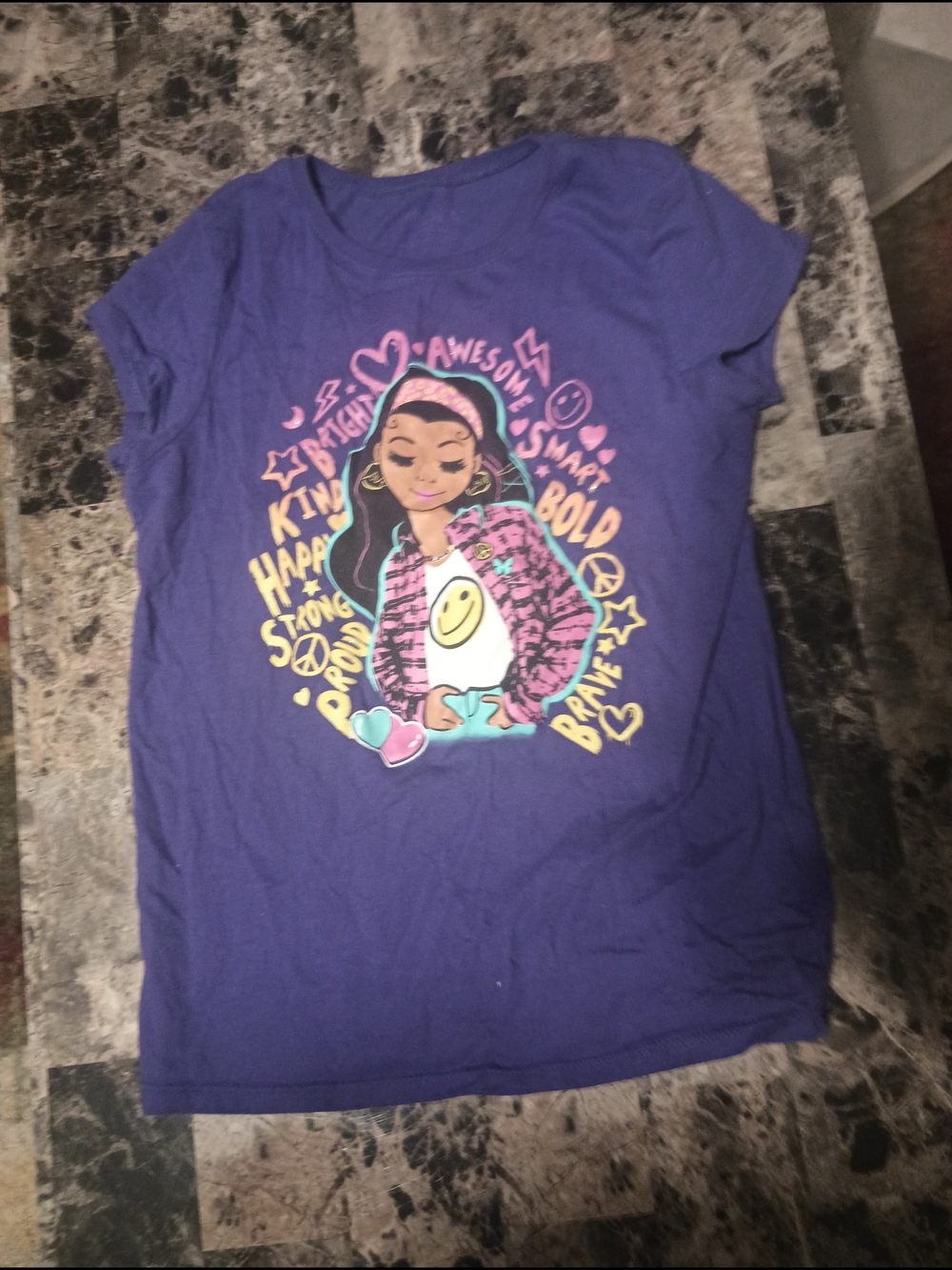 Place Purple Short Sleeve Graphic Tee with Multicolor Print